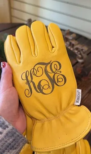 Monogrammed leather work gloves